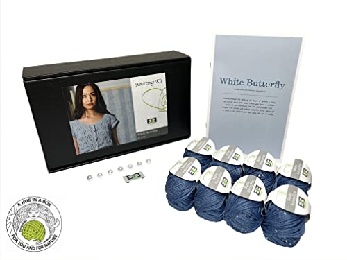 DesignEtte Strick-Set, Schmetterling weiß, Cotton with Sequins, 2 x l/3 x l, Blau von DesignEtte