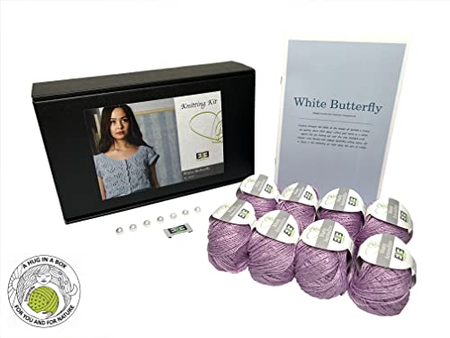 DesignEtte Strick-Set, Schmetterling weiß, Cotton with Sequins, 2 x l/3 x l, pink von DesignEtte
