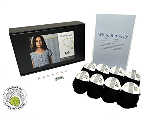 DesignEtte Strick-Set, Schmetterling weiß, Cotton with Sequins, 2 x l/3 x l, schwarz von DesignEtte