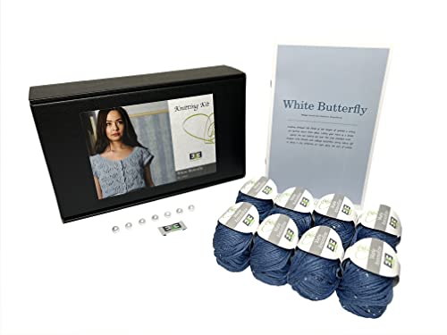 DesignEtte Strick-Set, Schmetterling weiß, Cotton with Sequins, XS/S/M, Blau von DesignEtte