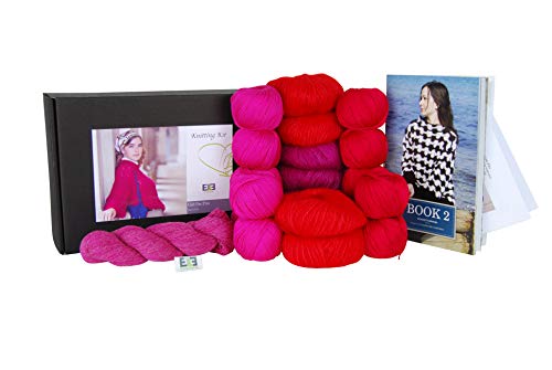 DesignEtte XS/S R/P Strickset Girl on Fire 100% merzerisierte ägyptische Baumwolle Superkid-Mohair-Seide und Shetland-Wolle-Mischung Größe S M Rot Pink No-s-2719 von DesignEtte