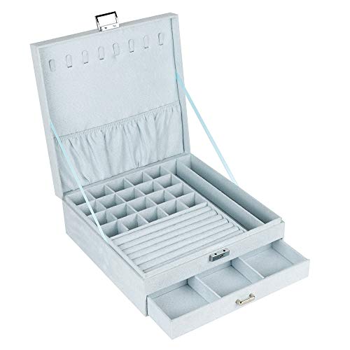 DesignSter 2 Tiers Schmuckschatulle mit Schubladen und Deckel, Multifunktionsschlitz Velvet Jewellery Organizer mit Schloss, Schmuckvitrine für Halskette, Armbänder, Ringe, Ohrringe DesignSter 2 Tiers Schmuckschatulle mit Schubladen und Deckel, Multifunktionsschlitz Velvet Jewellery Organizer mit Schloss, Schmuckvitrine für Halskette, Armbänder, Ringe, Ohrringe von DesignSter