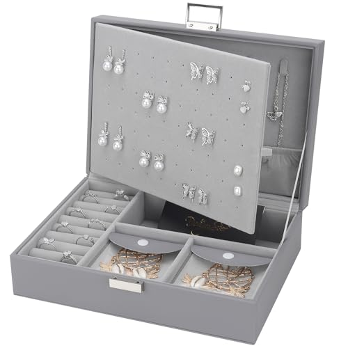 DesignSter Schmuckkästchen, Große PU Schmuckaufbewahrung für Damen Mädchen, Schmuckschatulle mit 8 kleinen Schmucktaschen, Groß Schmuckbox für Ringe, Ohrringe, Halskette, Grau DesignSter Schmuckkästchen, Große PU Schmuckaufbewahrung für Damen Mädchen, Schmuckschatulle mit 8 kleinen Schmucktaschen, Groß Schmuckbox für Ringe, Ohrringe, Halskette, Grau von DesignSter