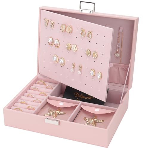 DesignSter Schmuckkästchen, Große PU Schmuckaufbewahrung für Damen Mädchen, Schmuckschatulle mit 8 kleinen Schmucktaschen, Groß Schmuckbox für Ringe, Ohrringe, Halskette, Rosa DesignSter Schmuckkästchen, Große PU Schmuckaufbewahrung für Damen Mädchen, Schmuckschatulle mit 8 kleinen Schmucktaschen, Groß Schmuckbox für Ringe, Ohrringe, Halskette, Rosa von DesignSter