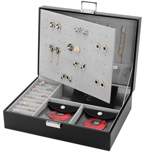 DesignSter Schmuckkästchen, Große PU Schmuckaufbewahrung für Damen Mädchen, Schmuckschatulle mit 8 kleinen Schmucktaschen, Groß Schmuckbox für Ringe, Ohrringe, Halskette, Schwarz DesignSter Schmuckkästchen, Große PU Schmuckaufbewahrung für Damen Mädchen, Schmuckschatulle mit 8 kleinen Schmucktaschen, Groß Schmuckbox für Ringe, Ohrringe, Halskette, Schwarz von DesignSter