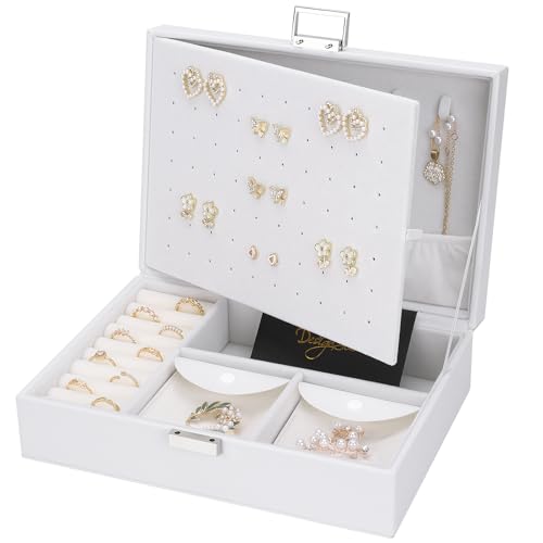 DesignSter Schmuckkästchen, Große PU Schmuckaufbewahrung für Damen Mädchen, Schmuckschatulle mit 8 kleinen Schmucktaschen, Groß Schmuckbox für Ringe, Ohrringe, Halskette, Weiß DesignSter Schmuckkästchen, Große PU Schmuckaufbewahrung für Damen Mädchen, Schmuckschatulle mit 8 kleinen Schmucktaschen, Groß Schmuckbox für Ringe, Ohrringe, Halskette, Weiß von DesignSter