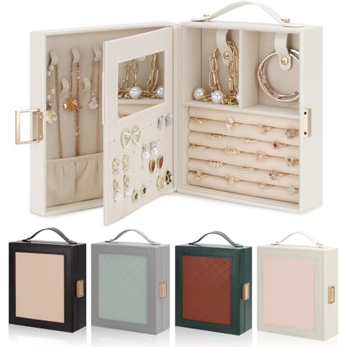 DesignSter Schmuckkästchen, Tragbare Schmuckschatulle mit Spiegel, Reise Schmuckaufbewahrung mit Griff für Ringe, Ohrringe, Armbänder und Halsketten, Beige & Rosa DesignSter Schmuckkästchen, Tragbare Schmuckschatulle mit Spiegel, Reise Schmuckaufbewahrung mit Griff für Ringe, Ohrringe, Armbänder und Halsketten, Beige & Rosa von DesignSter