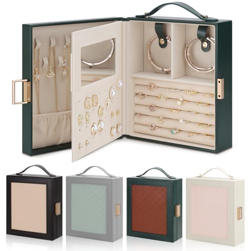 DesignSter Schmuckkästchen, Tragbare Schmuckschatulle mit Spiegel, Reise Schmuckaufbewahrung mit Griff für Ringe, Ohrringe, Armbänder und Halsketten, Dunkelgrün & Braun DesignSter Schmuckkästchen, Tragbare Schmuckschatulle mit Spiegel, Reise Schmuckaufbewahrung mit Griff für Ringe, Ohrringe, Armbänder und Halsketten, Dunkelgrün & Braun von DesignSter
