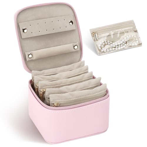 DesignSter Schmuckkästchen Klein Reise, Klein PU-Leder Tragbarer Schmuckschatulle mit 6 transparenten Schmuckbeutel aus Samt, Schmuckaufbewahrung für Ohrringe Ringe Armbänder, Rosa DesignSter Schmuckkästchen Klein Reise, Klein PU-Leder Tragbarer Schmuckschatulle mit 6 transparenten Schmuckbeutel aus Samt, Schmuckaufbewahrung für Ohrringe Ringe Armbänder, Rosa von DesignSter