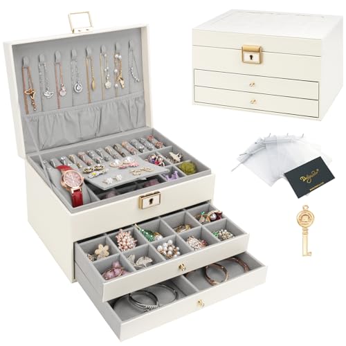 DesignSter Schmuckkasten, Schmuckkästchen mit 3 Ebenen mit Schubladen, PU-Leder Schmuckbox Schmuckschatulle Groß Schmuck Organizer für Ringe Ohrringe Armbänder Halsketten, Beige DesignSter Schmuckkasten, Schmuckkästchen mit 3 Ebenen mit Schubladen, PU-Leder Schmuckbox Schmuckschatulle Groß Schmuck Organizer für Ringe Ohrringe Armbänder Halsketten, Beige von DesignSter