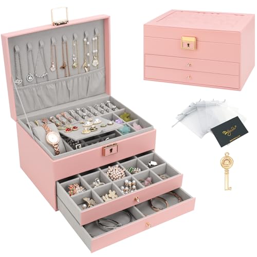 DesignSter Schmuckkasten, Schmuckkästchen mit 3 Ebenen mit Schubladen, PU-Leder Schmuckbox Schmuckschatulle Groß Schmuck Organizer für Ringe Ohrringe Armbänder Halsketten, Rosa DesignSter Schmuckkasten, Schmuckkästchen mit 3 Ebenen mit Schubladen, PU-Leder Schmuckbox Schmuckschatulle Groß Schmuck Organizer für Ringe Ohrringe Armbänder Halsketten, Rosa von DesignSter