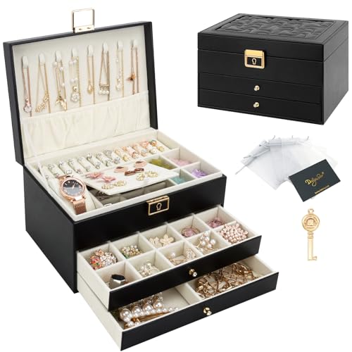 DesignSter Schmuckkasten, Schmuckkästchen mit 3 Ebenen mit Schubladen, PU-Leder Schmuckbox Schmuckschatulle Groß Schmuck Organizer für Ringe Ohrringe Armbänder Halsketten, Schwarz DesignSter Schmuckkasten, Schmuckkästchen mit 3 Ebenen mit Schubladen, PU-Leder Schmuckbox Schmuckschatulle Groß Schmuck Organizer für Ringe Ohrringe Armbänder Halsketten, Schwarz von DesignSter