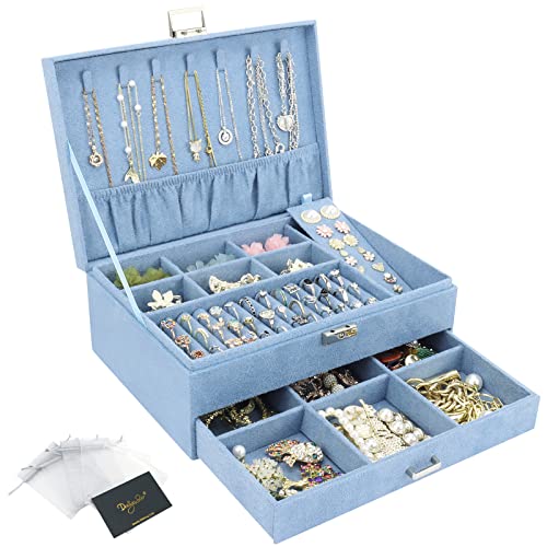 Schmuckkasten, Schmuckkästchen mit Schubladen für Damen Mädchen, Samt Schmuckbox Schmuckschatulle Groß Schmuck Organizer für Ringe Ohrringe Armbänder Halsketten, Blau von DesignSter