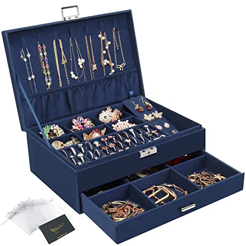 Schmuckkasten, Schmuckkästchen mit Schubladen für Damen Mädchen, Samt Schmuckbox Schmuckschatulle Groß Schmuck Organizer für Ringe Ohrringe Armbänder Halsketten, Dunkelblau Schmuckkasten, Schmuckkästchen mit Schubladen für Damen Mädchen, Samt Schmuckbox Schmuckschatulle Groß Schmuck Organizer für Ringe Ohrringe Armbänder Halsketten, Dunkelblau von DesignSter