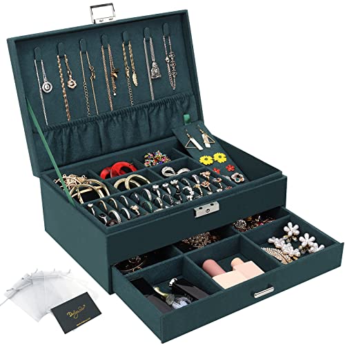 Schmuckkasten, Schmuckkästchen mit Schubladen für Damen Mädchen, Samt Schmuckbox Schmuckschatulle Groß Schmuck Organizer für Ringe Ohrringe Armbänder Halsketten, Dunkelgrün Schmuckkasten, Schmuckkästchen mit Schubladen für Damen Mädchen, Samt Schmuckbox Schmuckschatulle Groß Schmuck Organizer für Ringe Ohrringe Armbänder Halsketten, Dunkelgrün von DesignSter