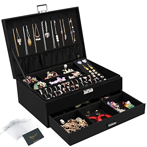 Schmuckkasten, Schmuckkästchen mit Schubladen für Damen Mädchen, Samt Schmuckbox Schmuckschatulle Groß Schmuck Organizer für Ringe Ohrringe Armbänder Halsketten, Schwarz von DesignSter