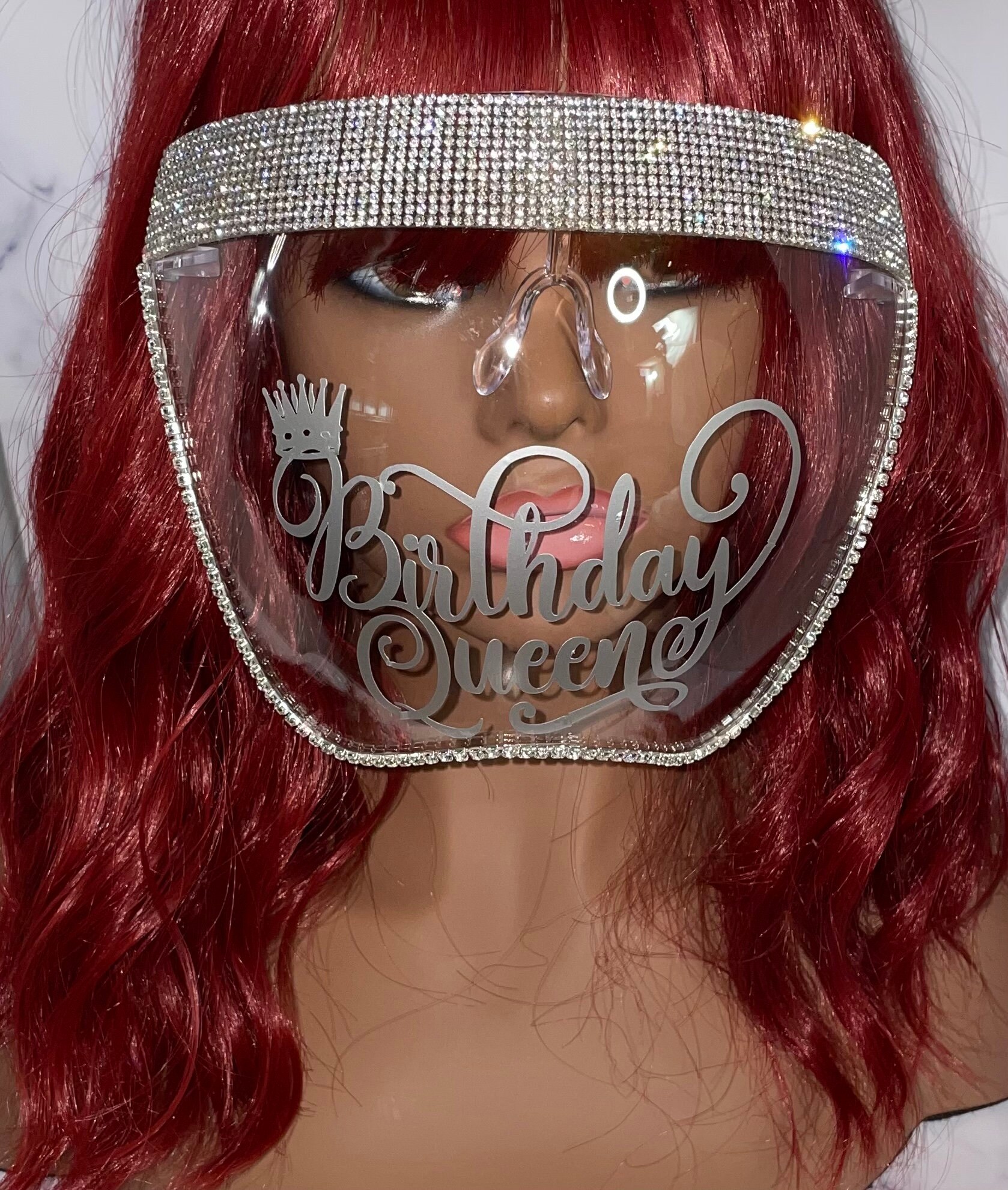 Birthday Queen Aufkleber Gesichtsschutz | Silber Strassband Strassbesatz von DesignsByJMoB