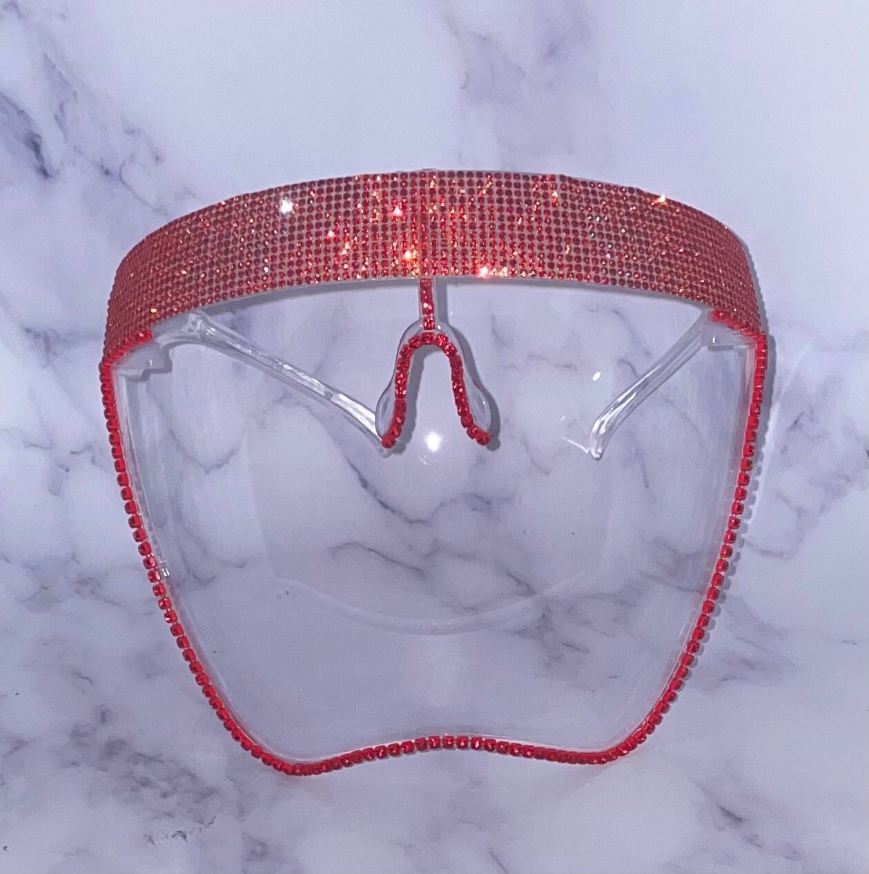 Bling Gesichtsschutz | Rote Strasssteine Stabil Gesichtsmaske Für Erwachsene Anti-Fog-Schild Die Weihnachtsfeier von DesignsByJMoB