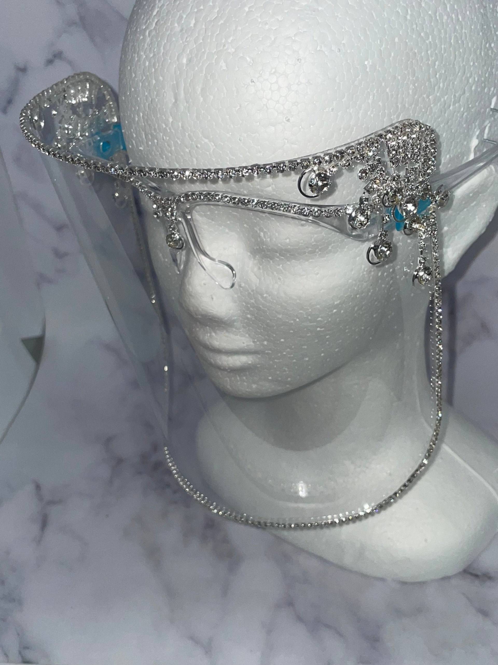 Bling Gesichtsschutz | Silber Quaste Tropfen Strass-Kette Anti-Fog Schild Für Hochzeiten Proms von DesignsByJMoB
