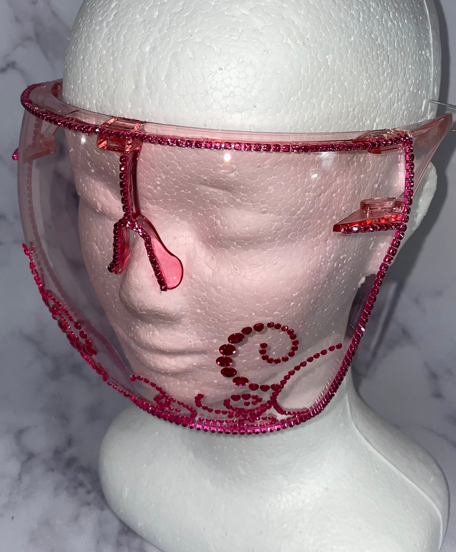 Bling Gesichtsschutz | Rosa Swirled Tönung Geschmückte Edelsteine Strasssteine Maske Für Braut Erwachsene Größe von DesignsByJMoB