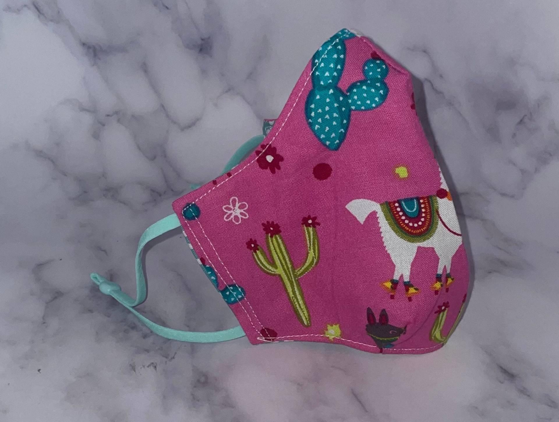 Kinder Gesichtsmaske | Waschbar Pinke Mund-Nasen-Maske Für Mama Und Mich Lama & Kaktus Baumwoll Back To School M von DesignsByJMoB