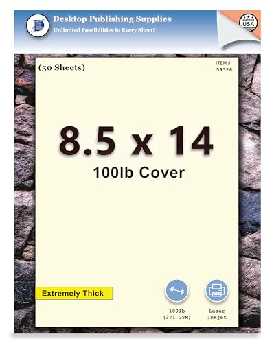 50 Blatt – extra dicker 21,6 x 35,6 cm Karton für Tintenstrahl- oder Laserdrucker – 45,4 kg Deckblatt 271 g/m² schweres Druckerpapier – mattes Finish, cremefarben – ideal für Karten, Speisekarten 50 Blatt – extra dicker 21,6 x 35,6 cm Karton für Tintenstrahl- oder Laserdrucker – 45,4 kg Deckblatt 271 g/m² schweres Druckerpapier – mattes Finish, cremefarben – ideal für Karten, Speisekarten von Desktop Publishing Supplies