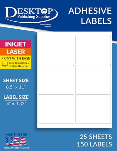 6up Versandetiketten, 10,2 x 8,9 cm, 25 Blatt/150 Etiketten von Desktop Publishing Supplies