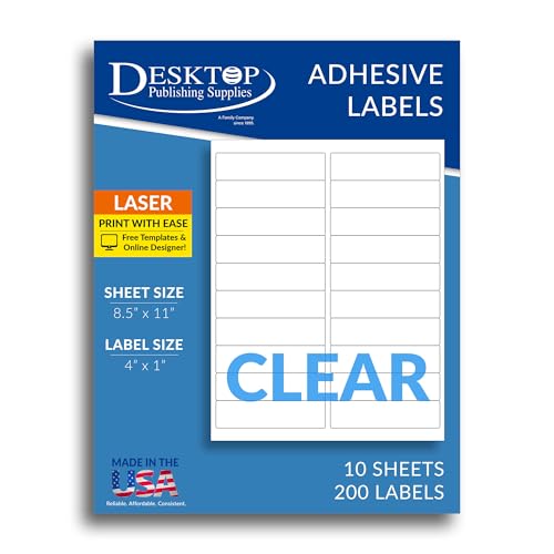 Etiketten für Laserdrucker, selbstklebend, 10 x 2,5 cm, 20 Stück pro Blatt, 200 Etiketten von Desktop Publishing Supplies