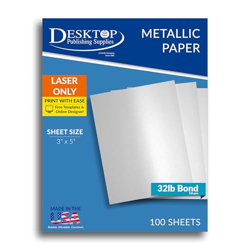 Silbermetallisches Papier, 3 x 5, 14,5 kg, nur für Laserdrucker (100 Blatt) von Desktop Publishing Supplies