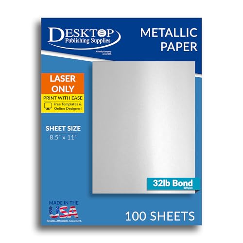 Silbermetallisches Papier, 8,5 x 11 cm, 14,5 kg, nur für Laserdrucker (100 Blatt) von Desktop Publishing Supplies