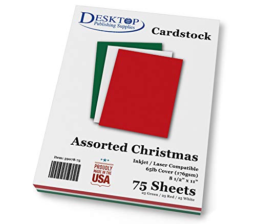 Weihnachtskarton-Kombination, 75 Blatt, 29,5 kg, 21,6 x 27,9 cm, Drucker-kompatibel, für Bastelarbeiten, Geschenkanhänger, Einladungen und Karten von Desktop Publishing Supplies