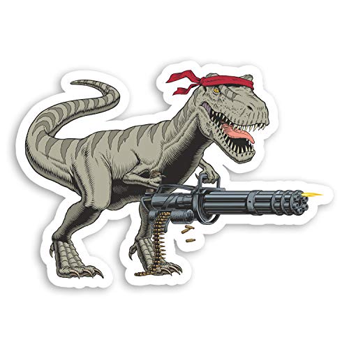 2 x 10 cm T-Rex Vinyl-Aufkleber – Dinosaurier Maschinengewehr Fun Sticker #29256 von Destination Vinyl Ltd