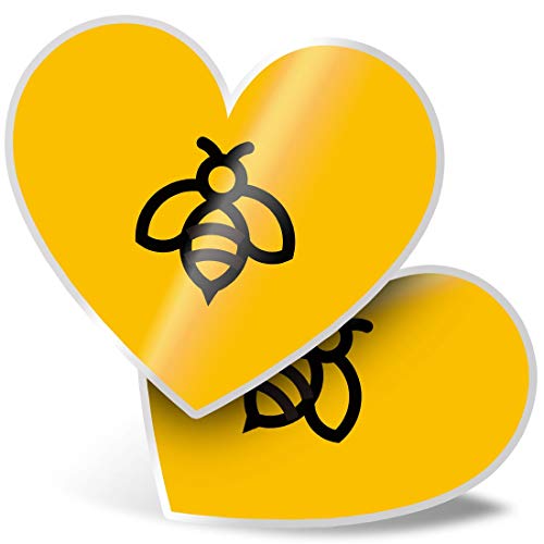 2 x Herz-Aufkleber, 7,5 cm, gelbe Hummel, Insekt, Bienen, lustige Aufkleber für Laptops, Tablets, Gepäck, Scrapbooking, Kühlschrank, #46490 von Destination Vinyl Ltd