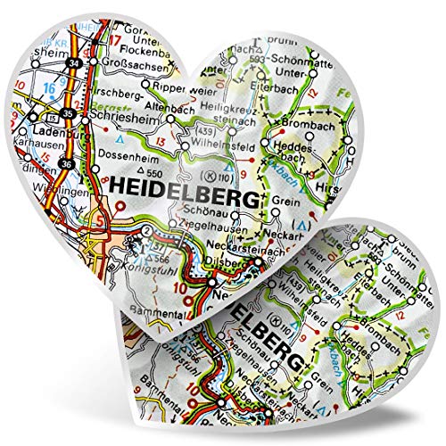 2 x Herz Aufkleber 15 cm - Heidelberg Stadt Deutschland Reisekarte Lustige Aufkleber für Laptops, Tablets, Gepäck, Scrapbooking, Kühlschrank, #45314 von Destination Vinyl Ltd