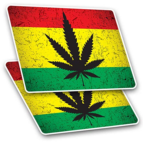 Rechteckige Aufkleber (2 Stück) 7,5 cm – Cannabis Rasta Flagge Jamaika Fun Aufkleber für Laptops, Tablets, Gepäck, Scrapbooking, Kühlschränke, 14456 von Destination Vinyl Ltd