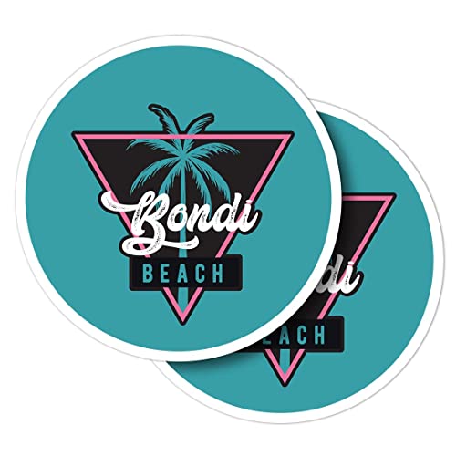 Vinyl-Aufkleber, rund, 10 cm, 2 Stück, Bondi Beach Palme Sommer für Laptops, Tablets, Gepäck, Scrapbooking, Kühlschränke #60291 von Destination Vinyl Ltd