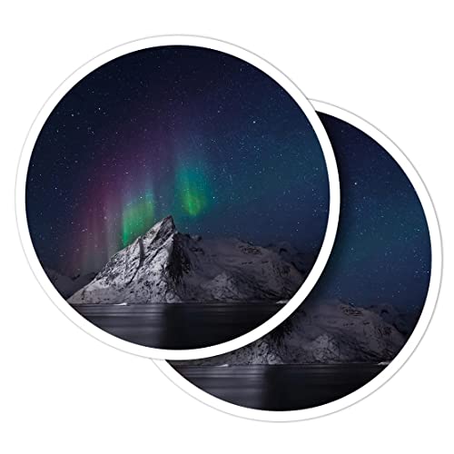 Vinyl-Aufkleber, rund, 10 cm, Lofoten Inseln, Aurora Borealis, Nachthimmel, für Laptops, Tablets, Gepäck, Scrapbooking, Kühlschränke #51360 von Destination Vinyl Ltd