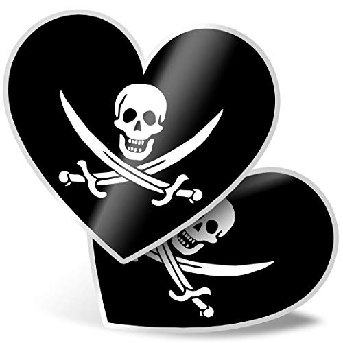 2 x Herz-Aufkleber 15 cm – Piratenflagge Jolly Roger Schiff Totenkopf lustige Aufkleber für Laptops, Tablets, Gepäck, Scrapbooking, Kühlschränke, #24025 von Destination Vinyl Ltd