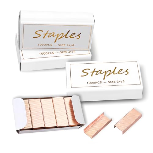 Desuibao 4000 Stück 24/6 Heftklammern Farbige Rose Gold, Tackerklammern, Klammern für Tacker, 50 Stück Tackernadeln pro Streifen, 4 Box von Desuibao