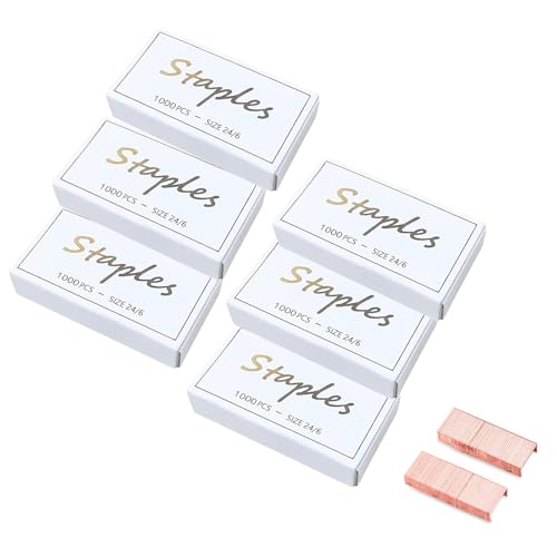 Desuibao 6000 Stück 24/6 Heftklammern Farbige Rose Gold, Tackerklammern, Klammern für Tacker, 50 Stück Tackernadeln pro Streifen, 6 Box von Desuibao