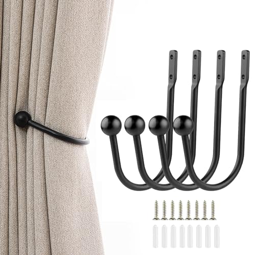 Desuibao Vorhanghalter, Wandhalterung, Metall-Raffhalter, Fensterbehandlung, Dekorative Vorhanghalter für Wand, Vorhang-Raffhalter, Seitenhaken, Schwarz, 4 Stück Desuibao Vorhanghalter, Wandhalterung, Metall-Raffhalter, Fensterbehandlung, Dekorative Vorhanghalter für Wand, Vorhang-Raffhalter, Seitenhaken, Schwarz, 4 Stück von Desuibao