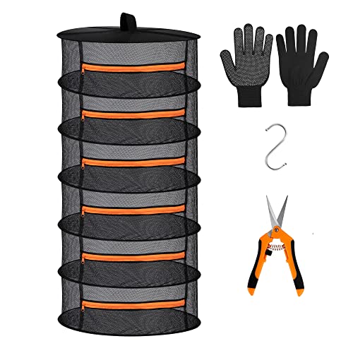 Desy & Feeci 6-lagiges Netz-Abtropfgestell zum Aufhängen von Kräutern, Trockennetz mit orangefarbenen Reißverschlüssen Desy & Feeci 6-lagiges Netz-Abtropfgestell zum Aufhängen von Kräutern, Trockennetz mit orangefarbenen Reißverschlüssen von Desy & Feeci