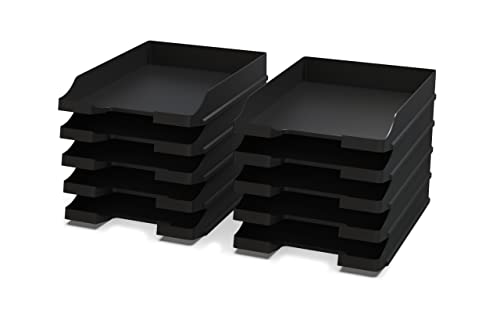 20er Set Briefablage DIN A4 Schwarz - Ablagefächer stapelbar - Dokumentenablagen - Stapelbarer Schreibtisch-Organisator - Büroablage aus Kunststoff - Papierablagehalter - Postkörbe - 35x25x5,2 cm von PORTENTUM