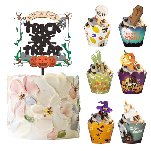 49 Stück Halloween cake Dekorationen, Halloween Cupcake Topper, Halloween Cupcake Deko,1 Stück Große Kuchendekoration+ 24 Halloween Cupcake Wrappers + 24 Muffin Deko, für Halloween-Mottopartys 49 Stück Halloween cake Dekorationen, Halloween Cupcake Topper, Halloween Cupcake Deko,1 Stück Große Kuchendekoration+ 24 Halloween Cupcake Wrappers + 24 Muffin Deko, für Halloween-Mottopartys von Detontek