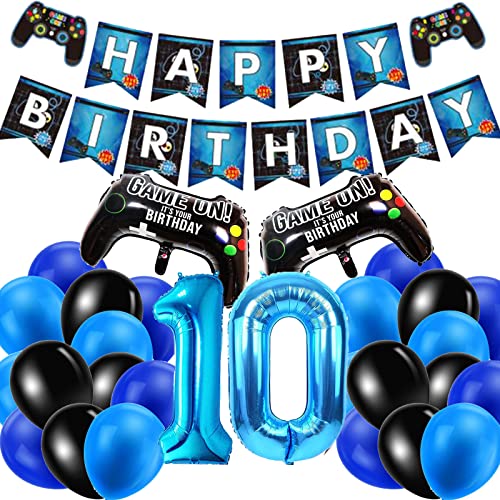Geburtstagsdeko Jungen 10 Jahre, Gaming Dekoration Luftballons,Gamer Geburtstagsdeko, Controller-Folienballons und Blau-schwarze Ballons,Videospiel Game Party für Kinder Set,Jungen Geburtstag von Detontek