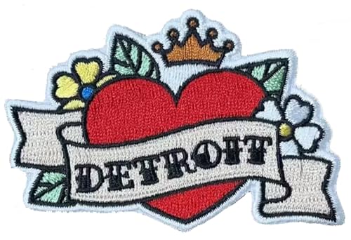Detroit Heart Tattoo bestickter Aufnäher, 7,6 x 7,6 cm, Stick-und-Loop-Aufnäher für Kleidung, Jeansjacke, Rucksack, Hut und mehr von Detroit Shirt Company