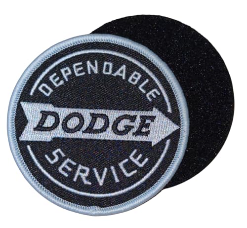 Dodge Retro Dependable Service Pfeil bestickter Aufnäher, 7,6 cm, rund, Stich-Flicken für Kleidung, Jeansjacke, Rucksack, Hut und mehr von Detroit Shirt Company
