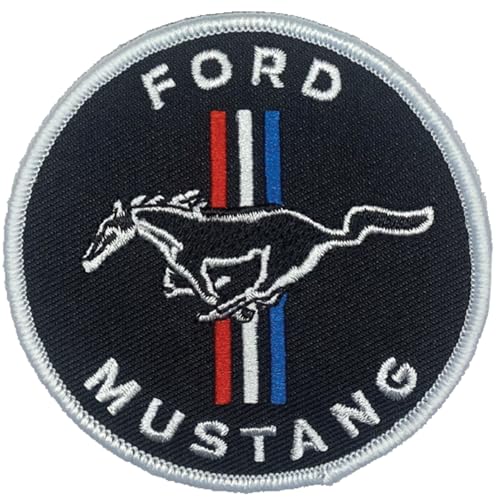 Ford Mustang Logo Kreis bestickter Aufnäher 7,6 cm rund | Heißsiegel-Aufnäher für Kleidung, Jeansjacke, schwarzen Rucksack, Hut, Jacken und mehr von Detroit Shirt Company