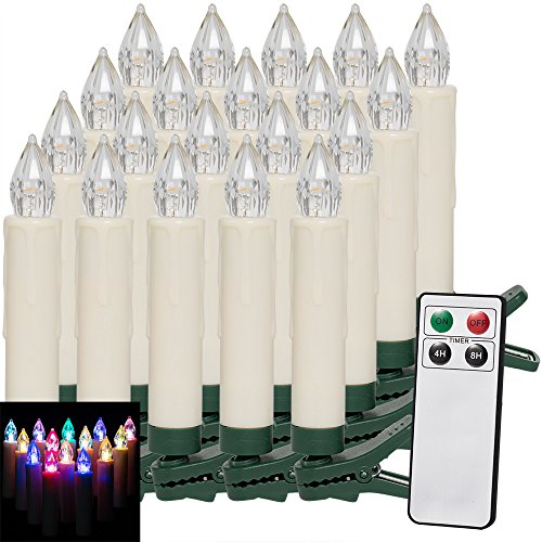 DEUBA® LED Weihnachtsbaumkerzen Kabellos 20er Set Bunt Batterie Timer Christbaumkerzen Tannenbaumkerzen Lichterkette Weihnachtsbaum Beleuchtung von Deuba