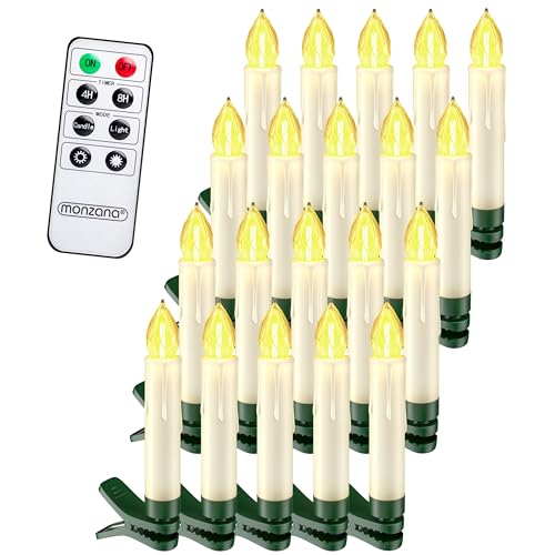 DEUBA® Christbaumkerzen LED Kabellos 20er Set Batterie mit Timer Fernbedienung Echtwachs Optik Lichterkette Weihnachten Flackernd Warmweiß Tannenbaum von Deuba